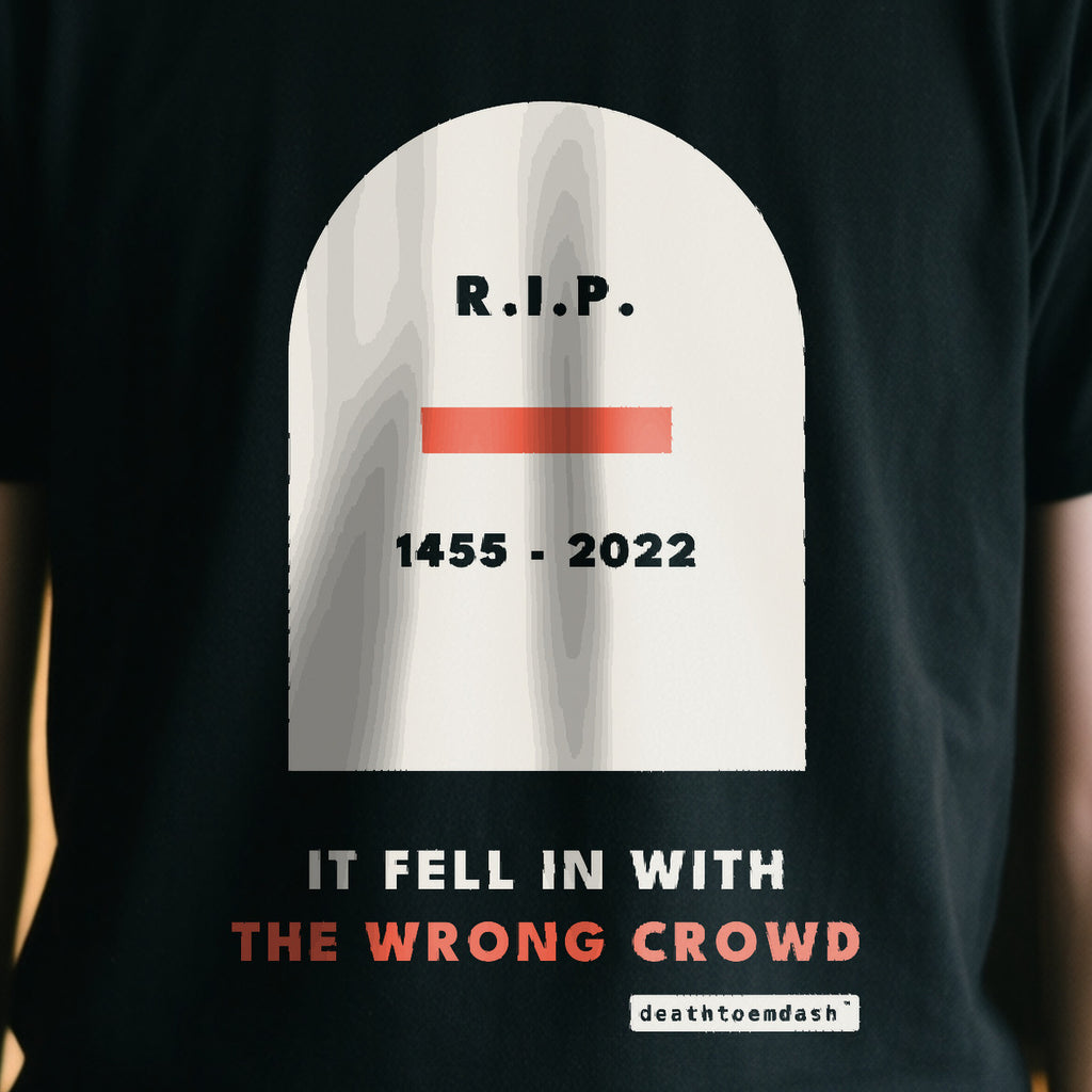 Rip Em Dash design shown close up on a black unisex t-shirt