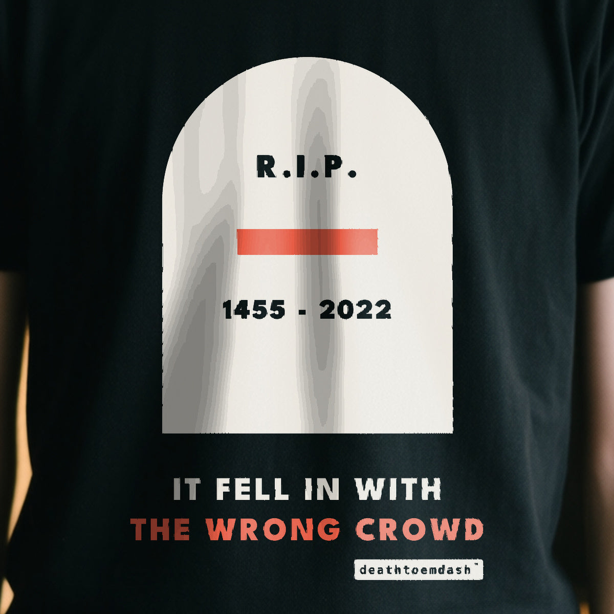 Rip Em Dash design shown close up on a black unisex t-shirt