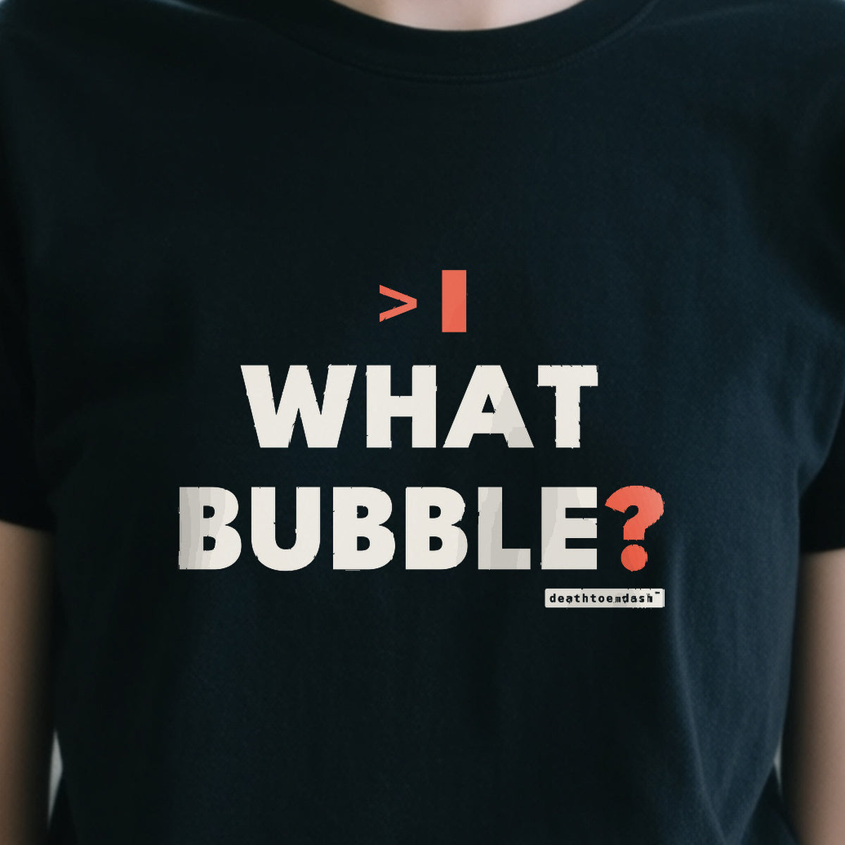 What Bubble design shown close up on a black unisex t-shirt