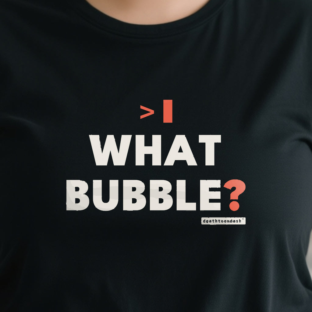 What Bubble design shown close up on a black unisex t-shirt