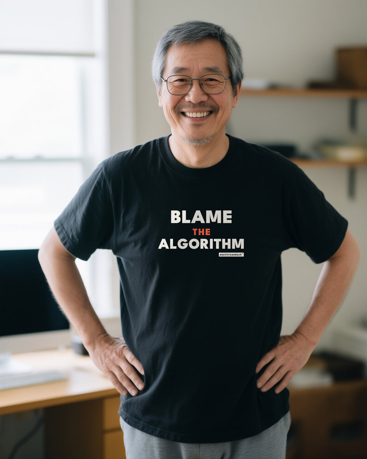Blame The Algorithm unisex heavyweight t-shirt in black, worn