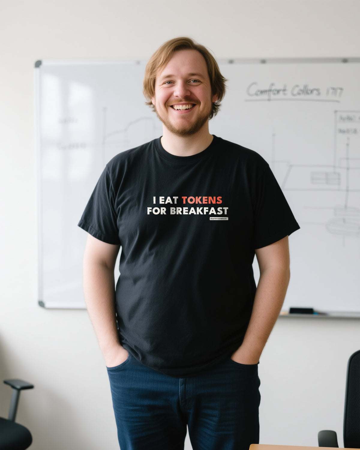 I Eat Tokens For Breakfast unisex heavyweight t-shirt in black, worn