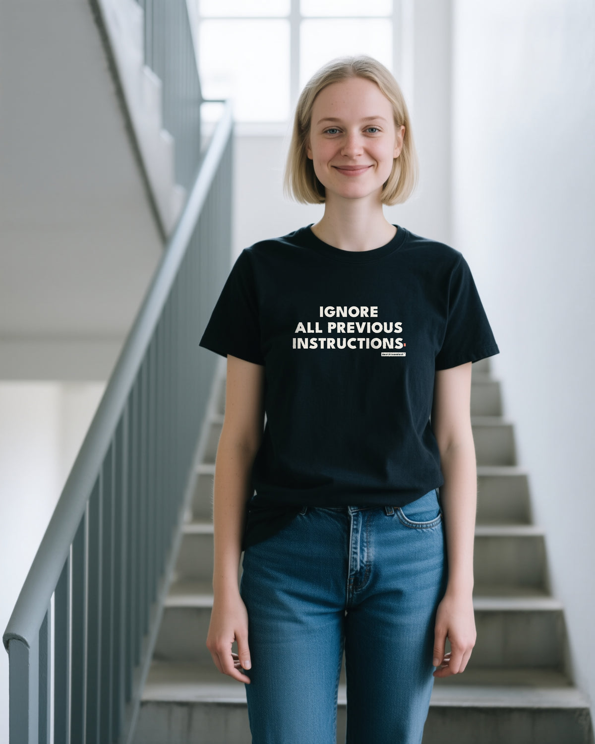 Ignore All Previous Instructions unisex heavyweight t-shirt in black, worn
