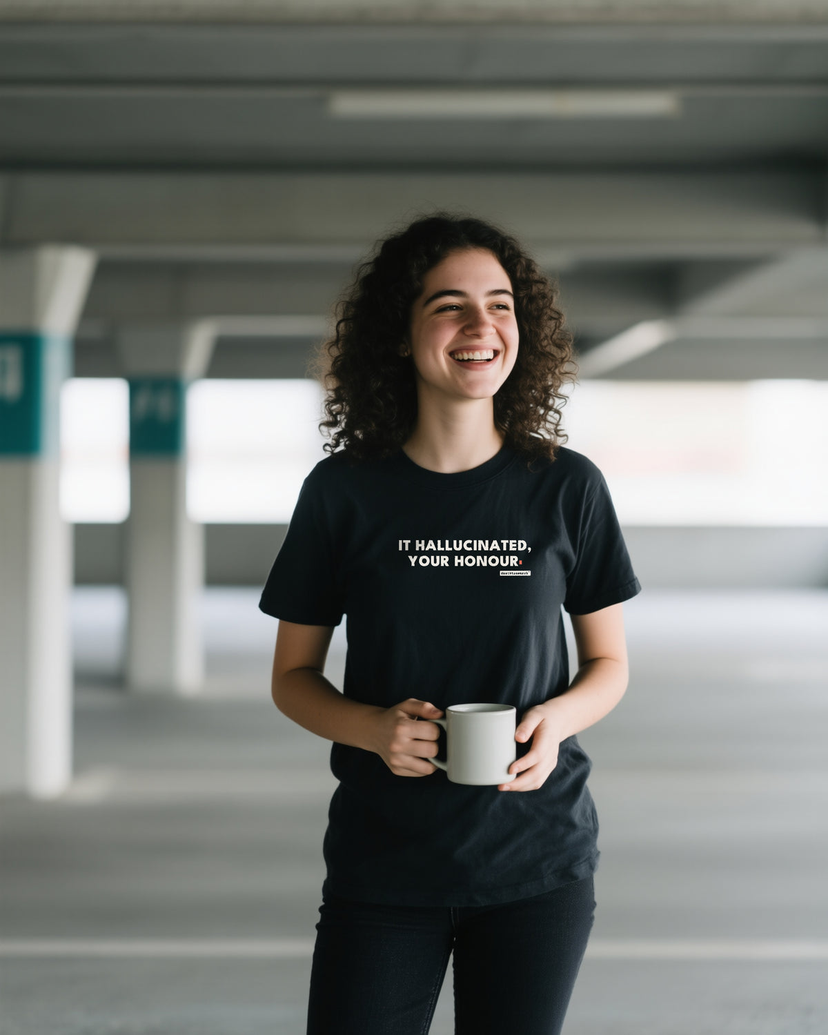 It Hallucinated Your Honour unisex heavyweight t-shirt in black, worn