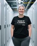 Made By A Human Occasionally Wrong unisex heavyweight t-shirt in black, worn