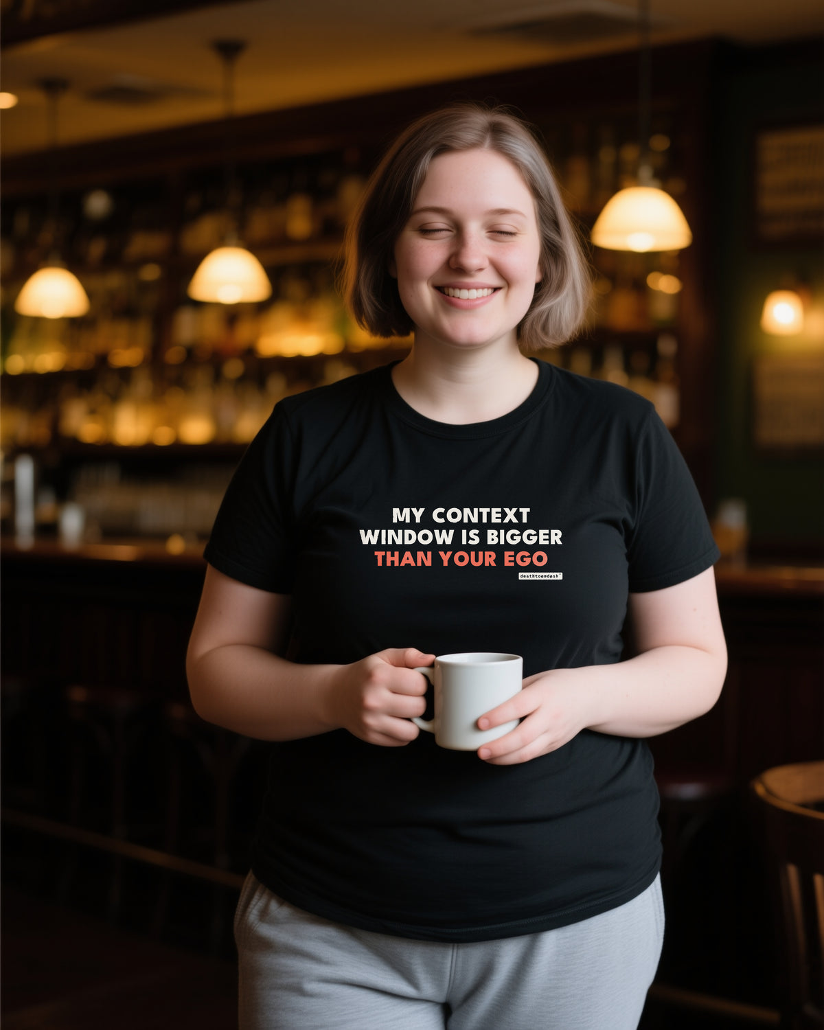 My Context Window Is Bigger Than Your Ego unisex heavyweight t-shirt in black, worn