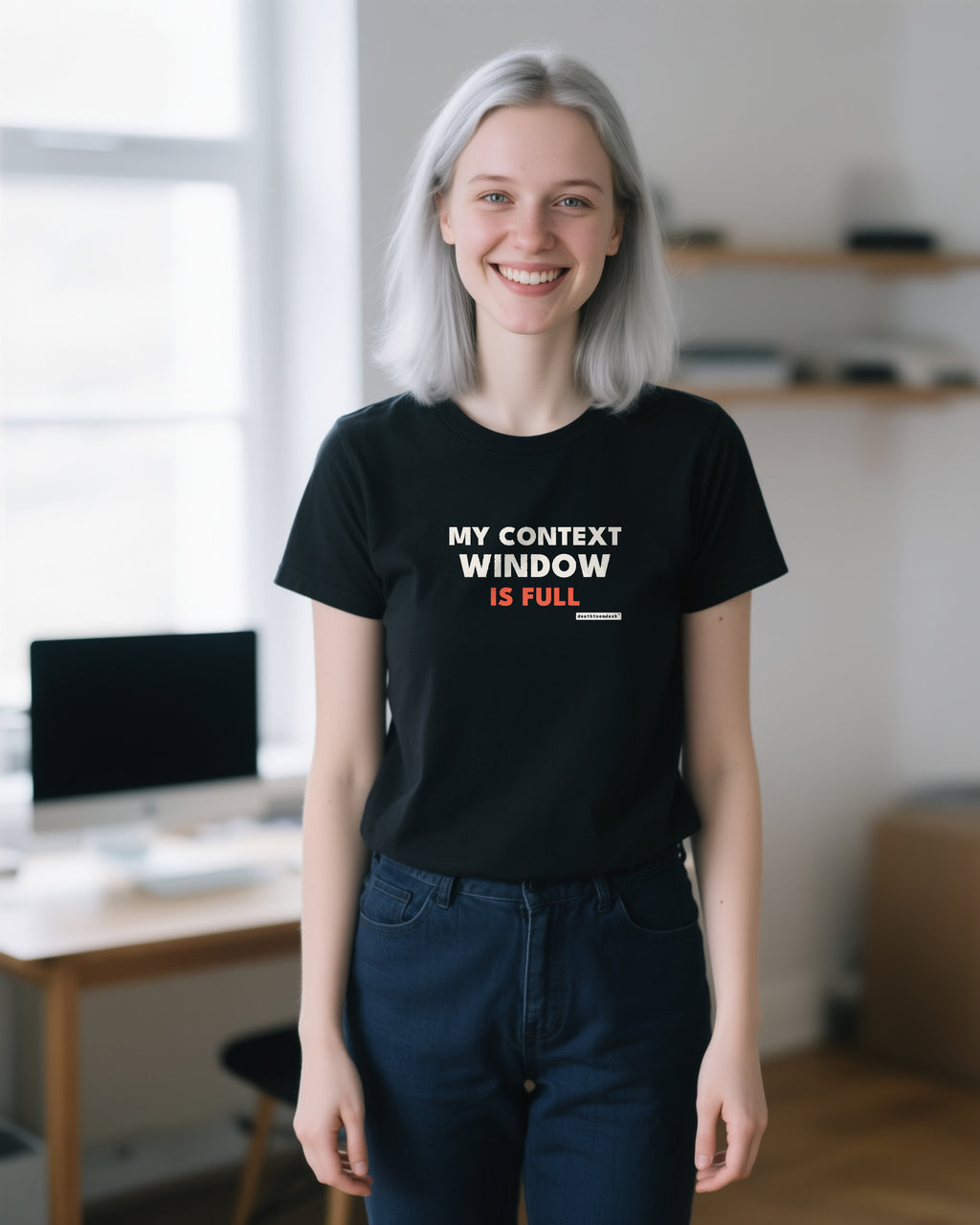 My Context Window Is Full unisex heavyweight t-shirt in black, worn