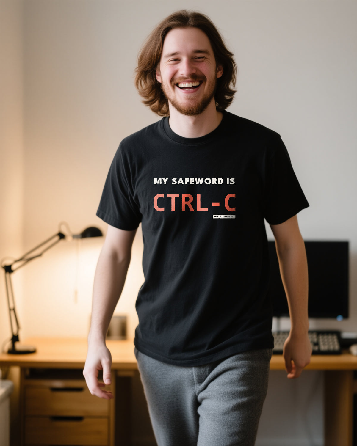 My Safeword Is Ctrl C unisex heavyweight t-shirt in black, worn