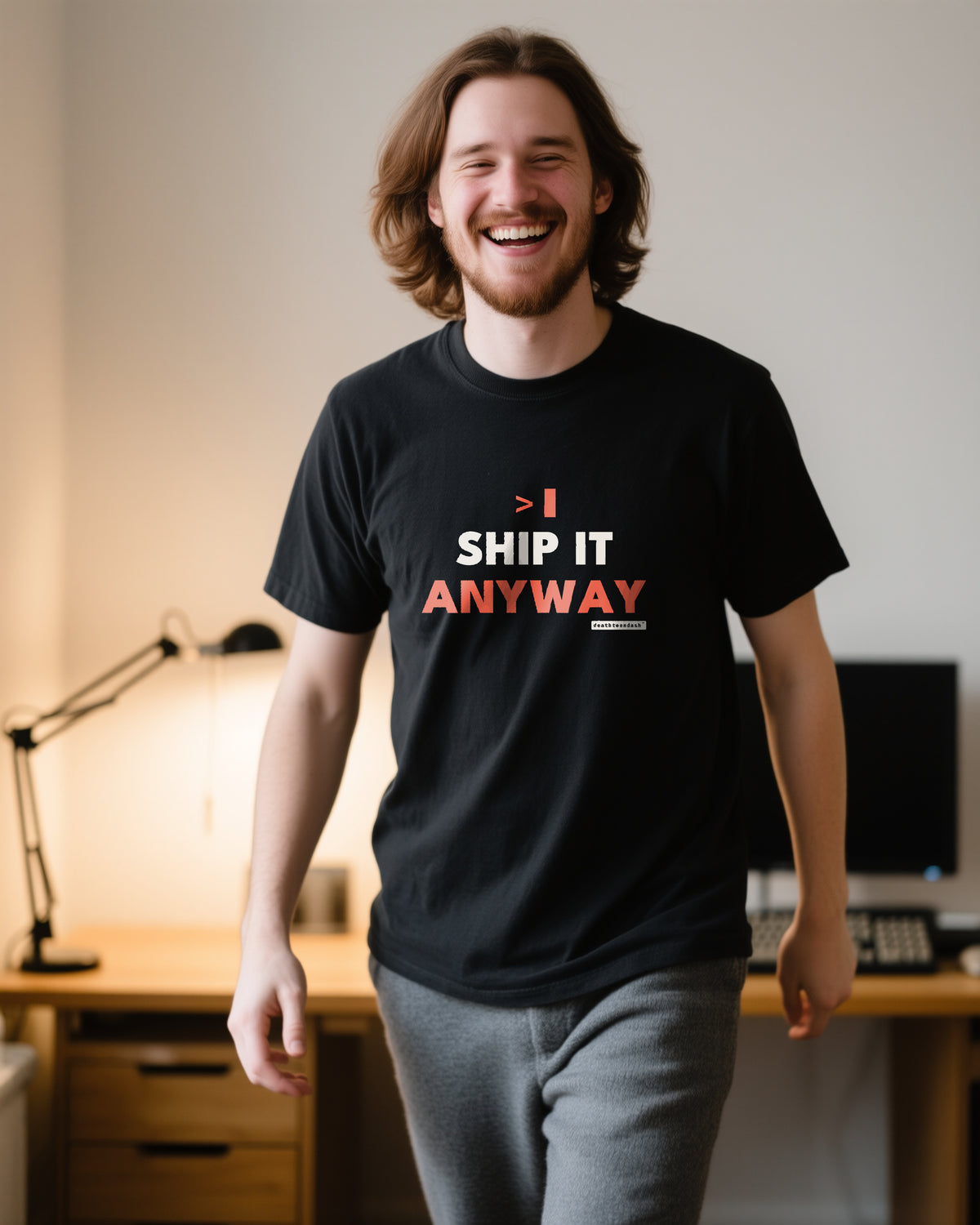 Ship It Anyway unisex heavyweight t-shirt in black, worn
