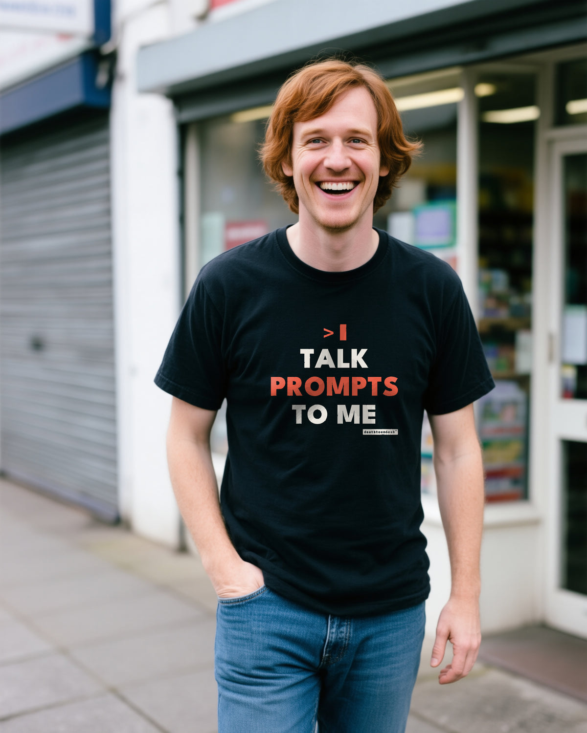 Talk Prompts To Me unisex heavyweight t-shirt in black, worn