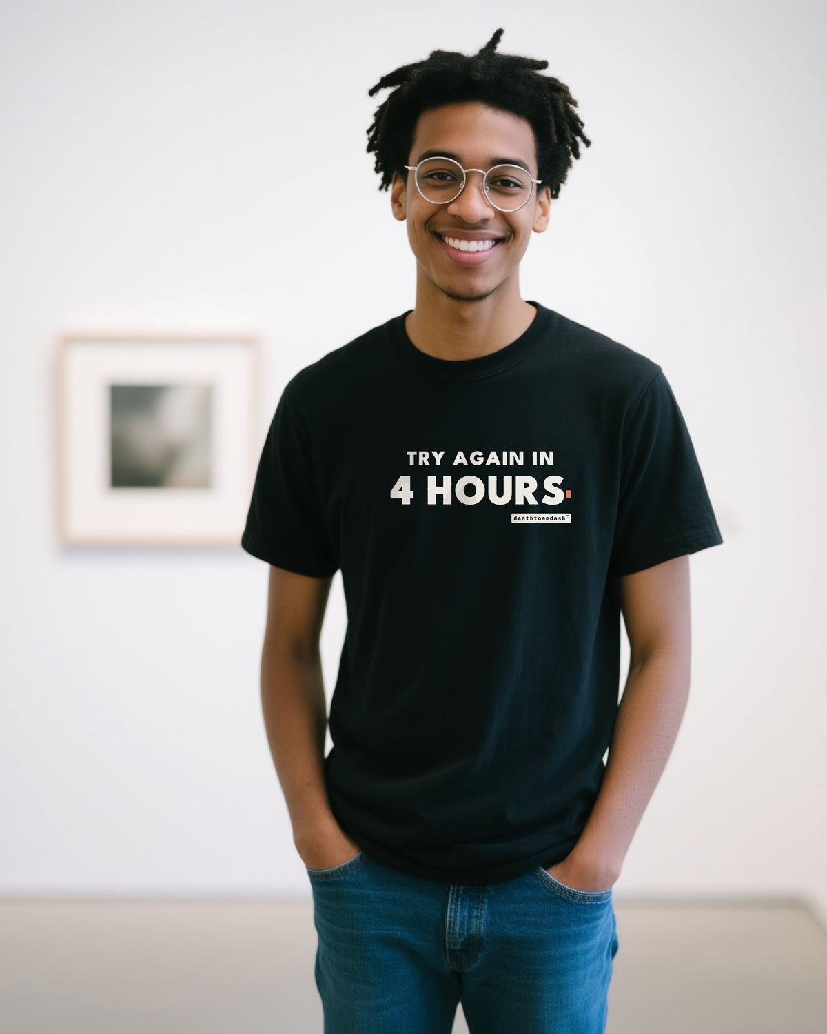 Try Again In 4 Hours unisex heavyweight t-shirt in black, worn