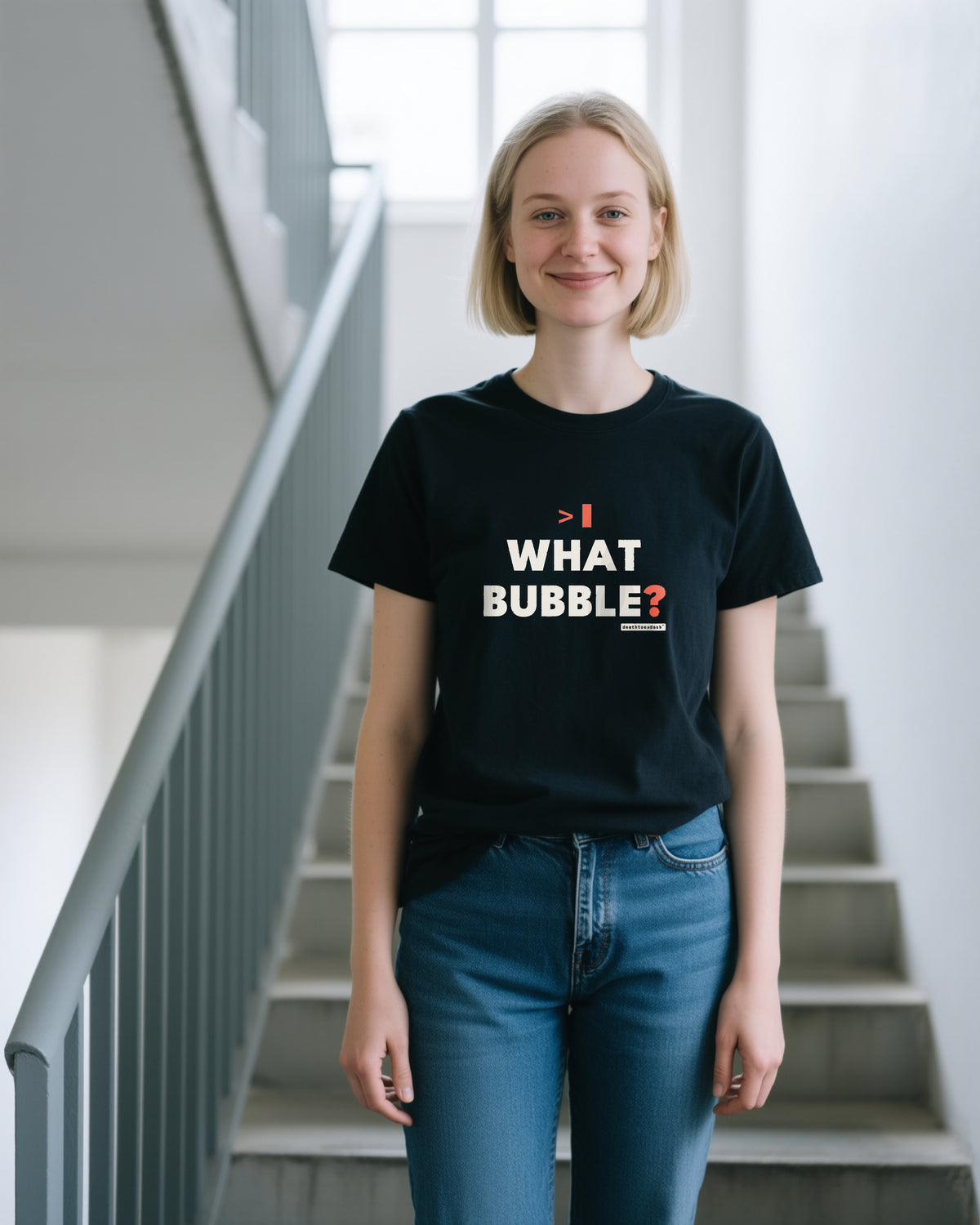 What Bubble unisex heavyweight t-shirt in black, worn