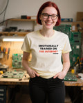 Emotionally Trained On The Internet unisex heavyweight t-shirt in ivory, worn