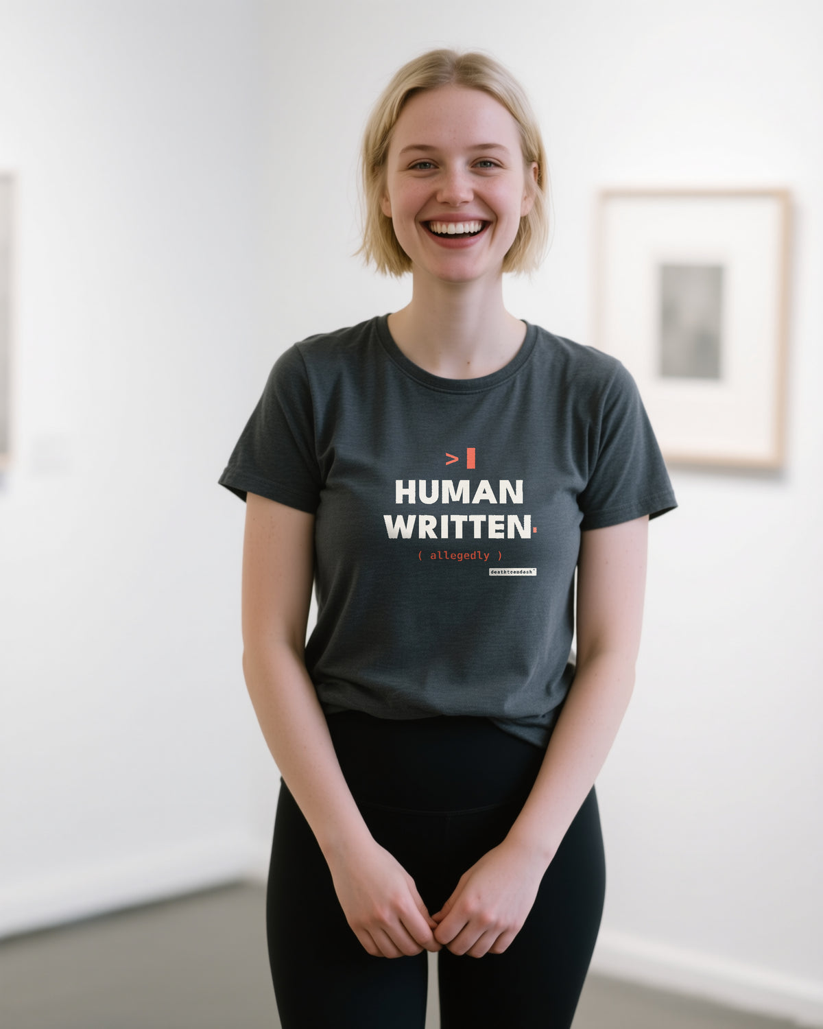 Human Written Allegedly unisex heavyweight t-shirt in dark grey heather, worn