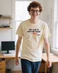 My Llm Is Hotter Than Yours unisex heavyweight t-shirt in ivory, worn