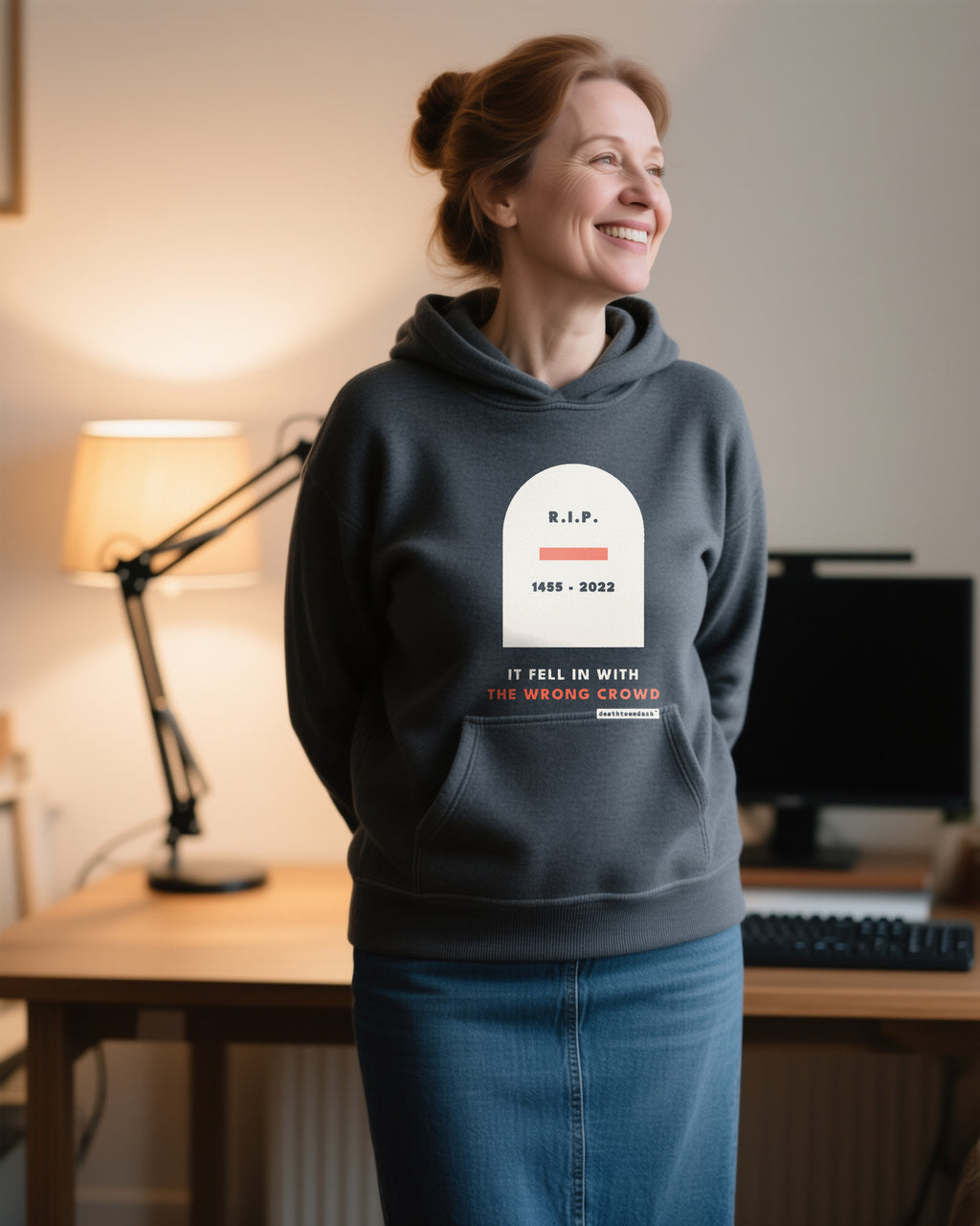 Rip Em Dash unisex heavyweight hoodie in dark heather, worn