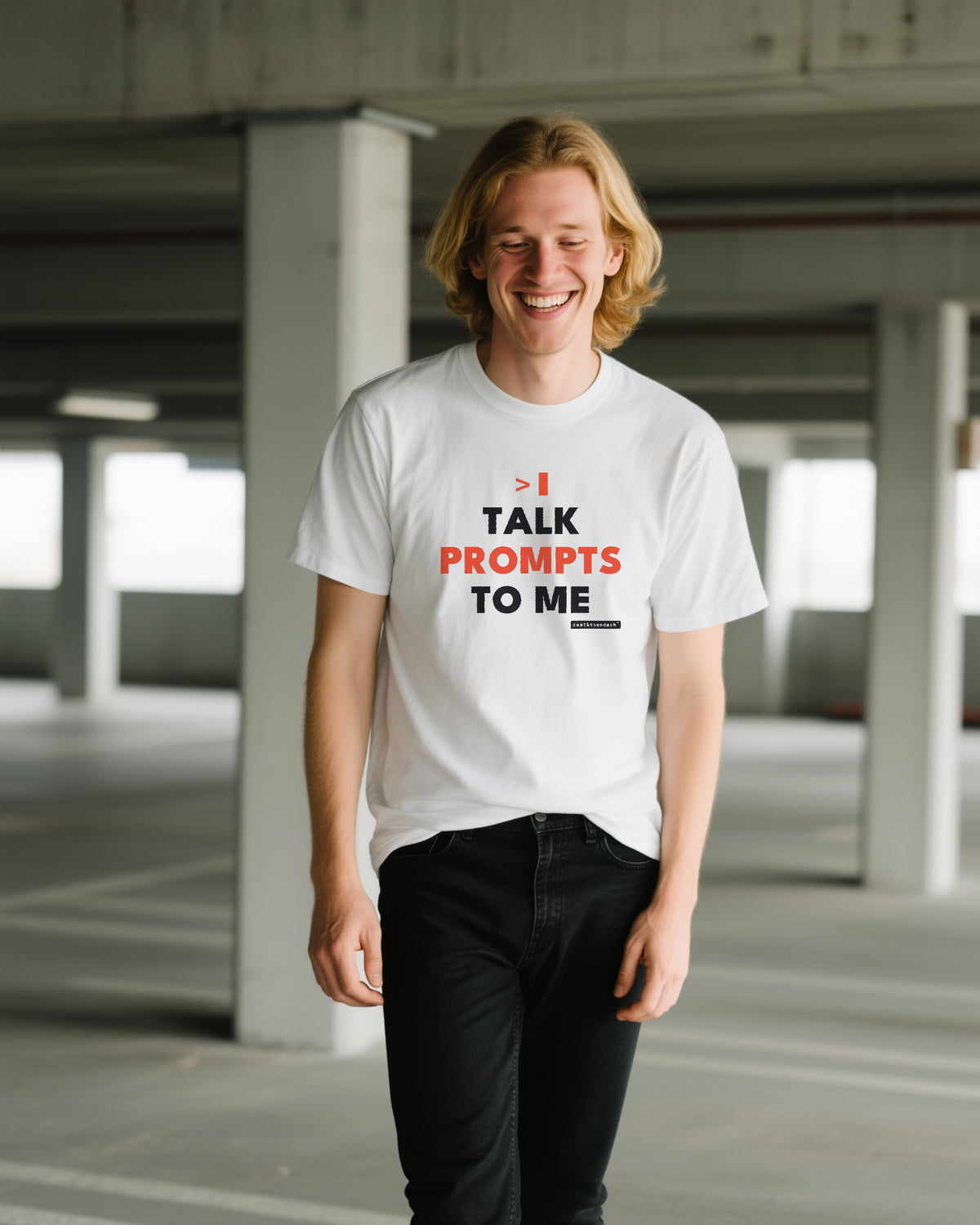 Talk Prompts To Me unisex heavyweight t-shirt in ivory, worn
