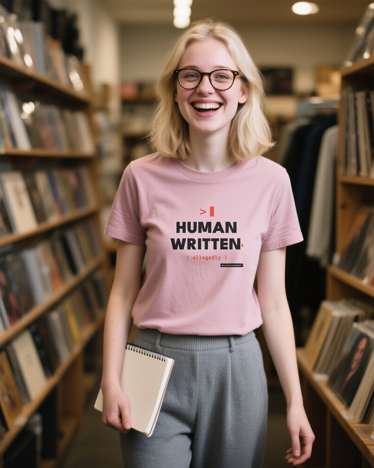 Human Written Allegedly unisex heavyweight t-shirt in heather mauve, worn