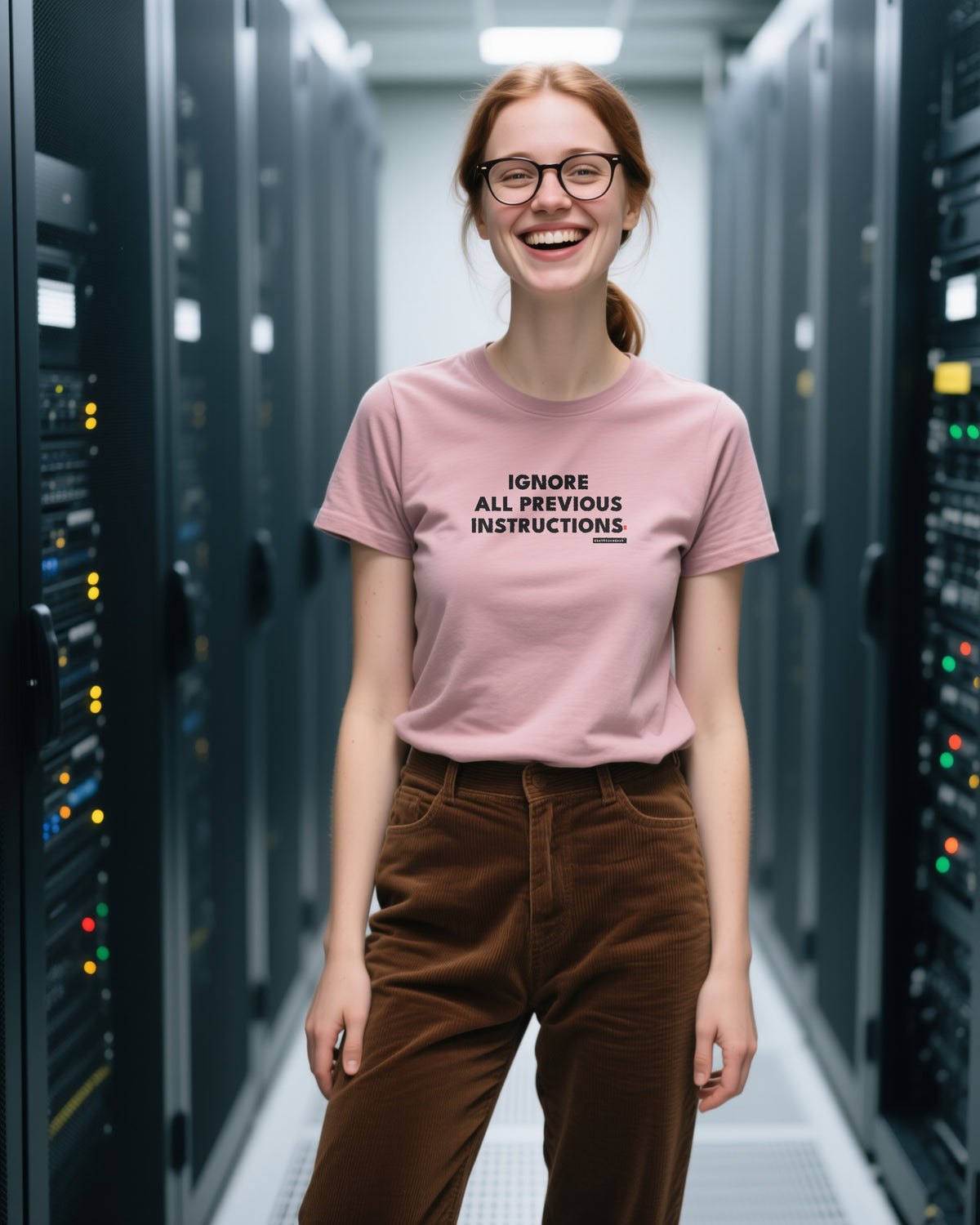 Ignore All Previous Instructions unisex heavyweight t-shirt in heather mauve, worn