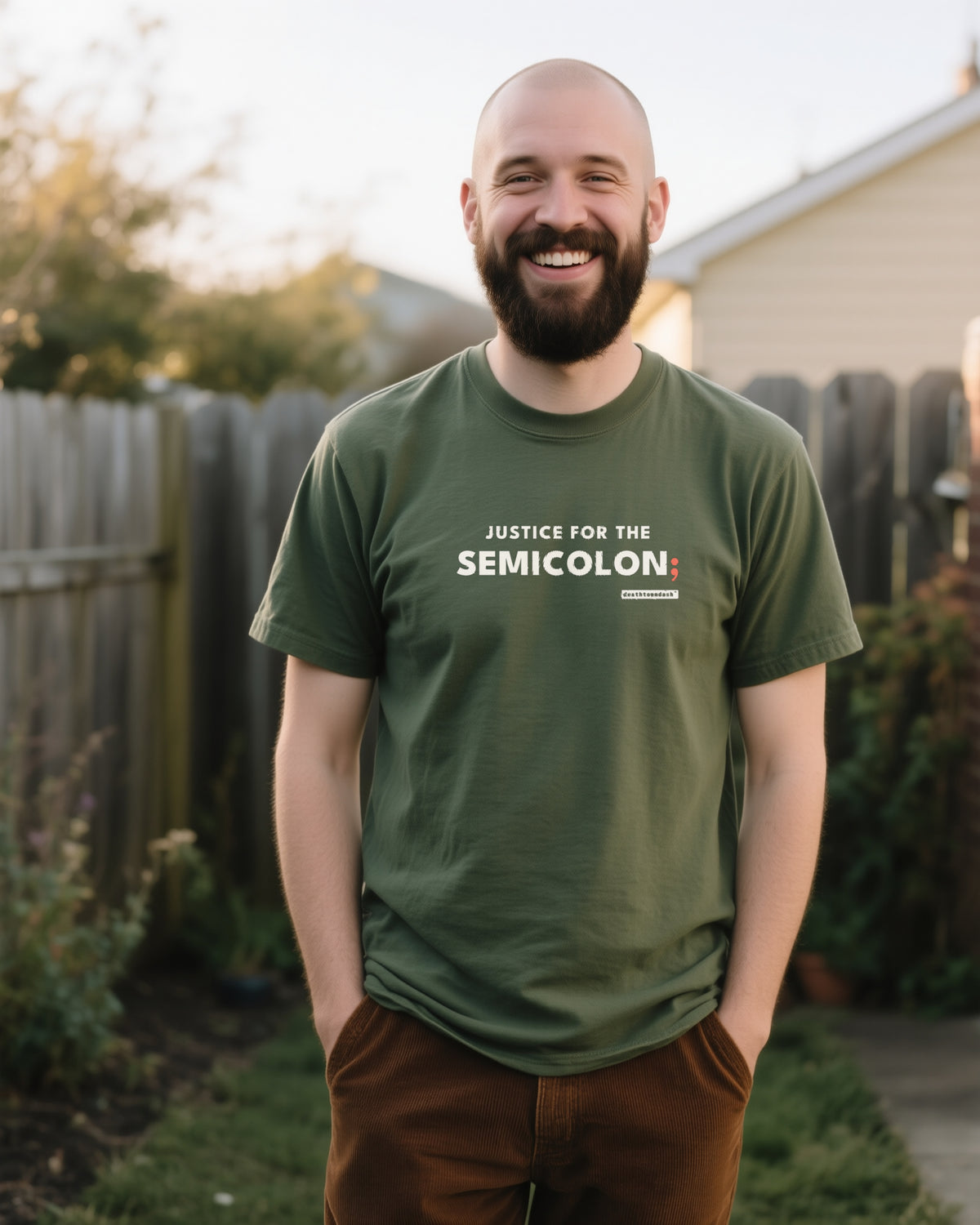 Justice For The Semicolon unisex heavyweight t-shirt in moss, worn