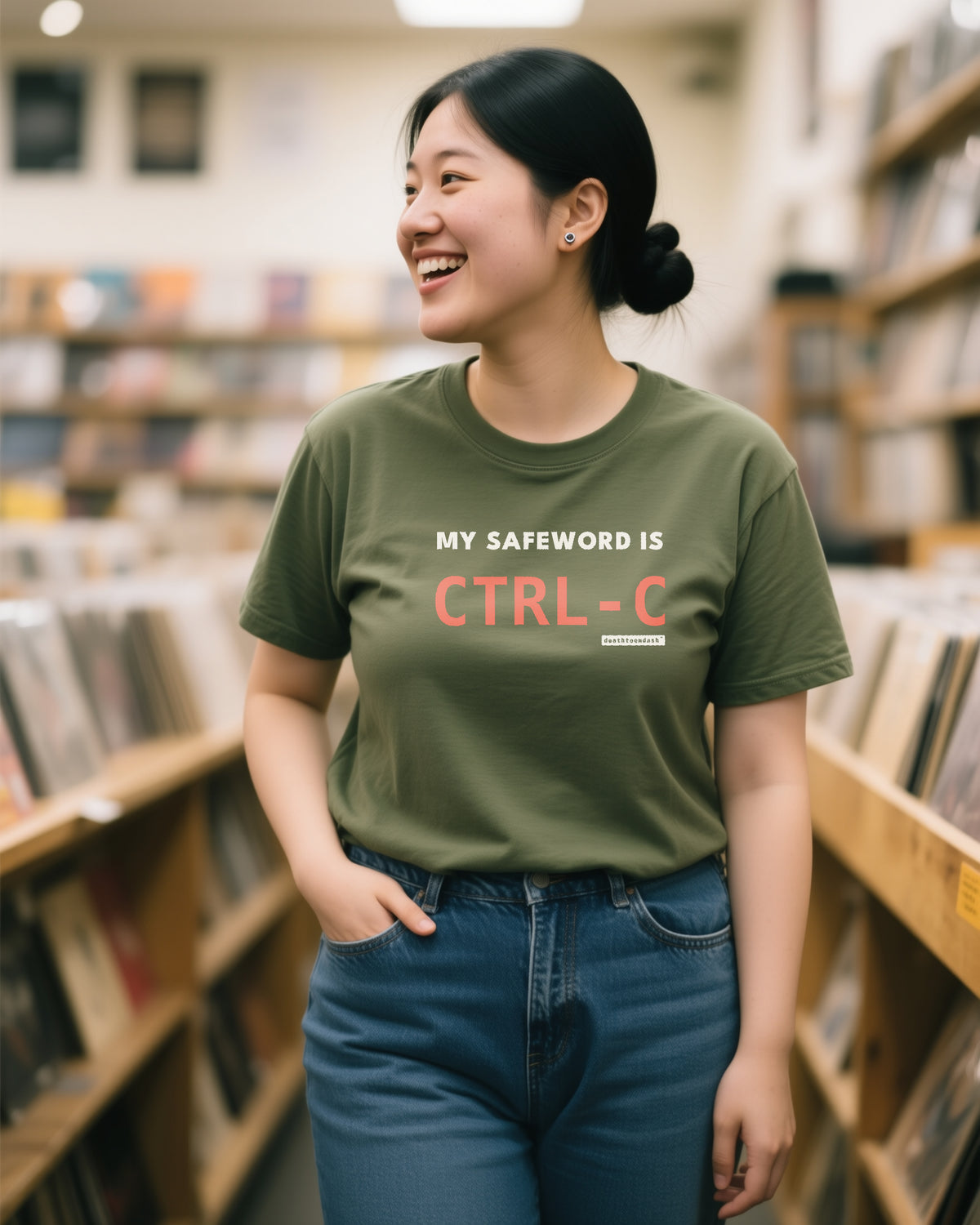 My Safeword Is Ctrl C unisex heavyweight t-shirt in moss, worn