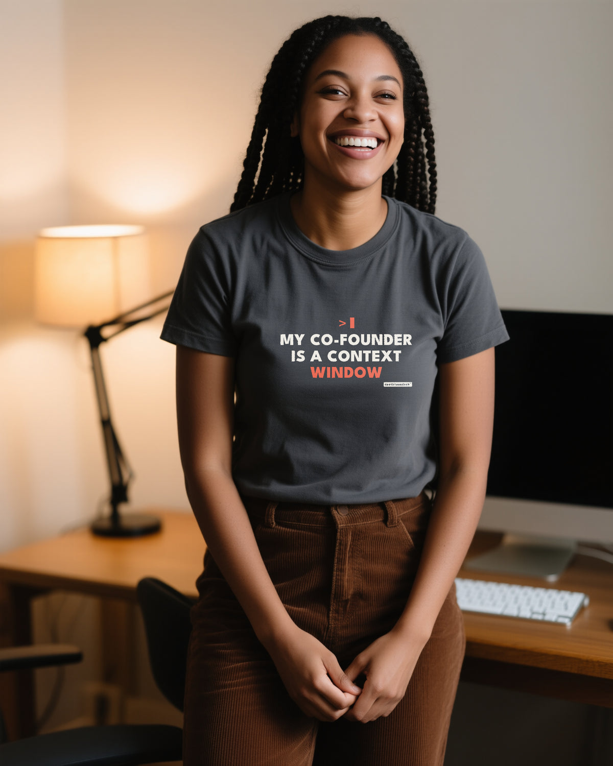 My Cofounder Is A Context Window unisex heavyweight t-shirt in pepper, worn