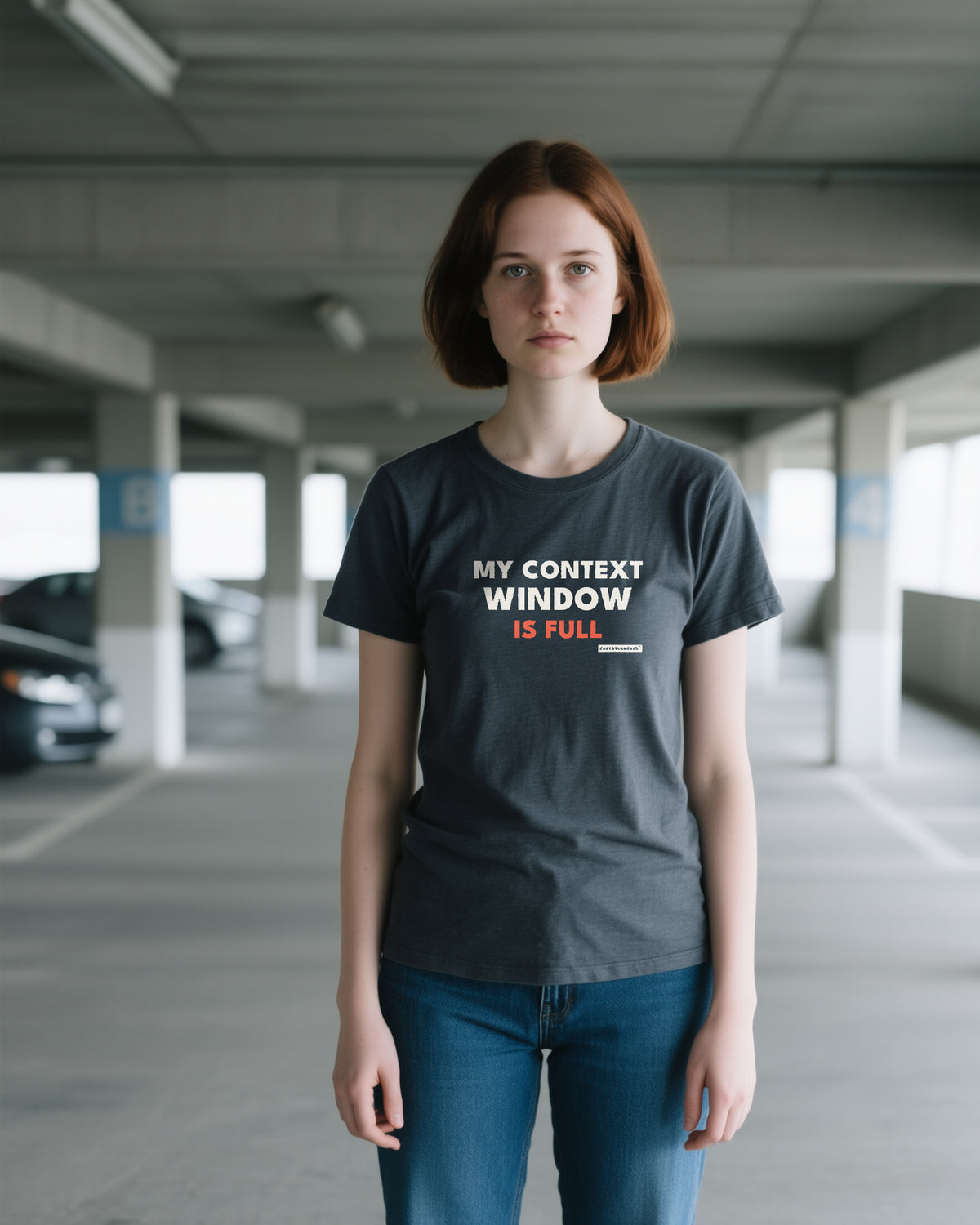 My Context Window Is Full unisex heavyweight t-shirt in pepper, worn