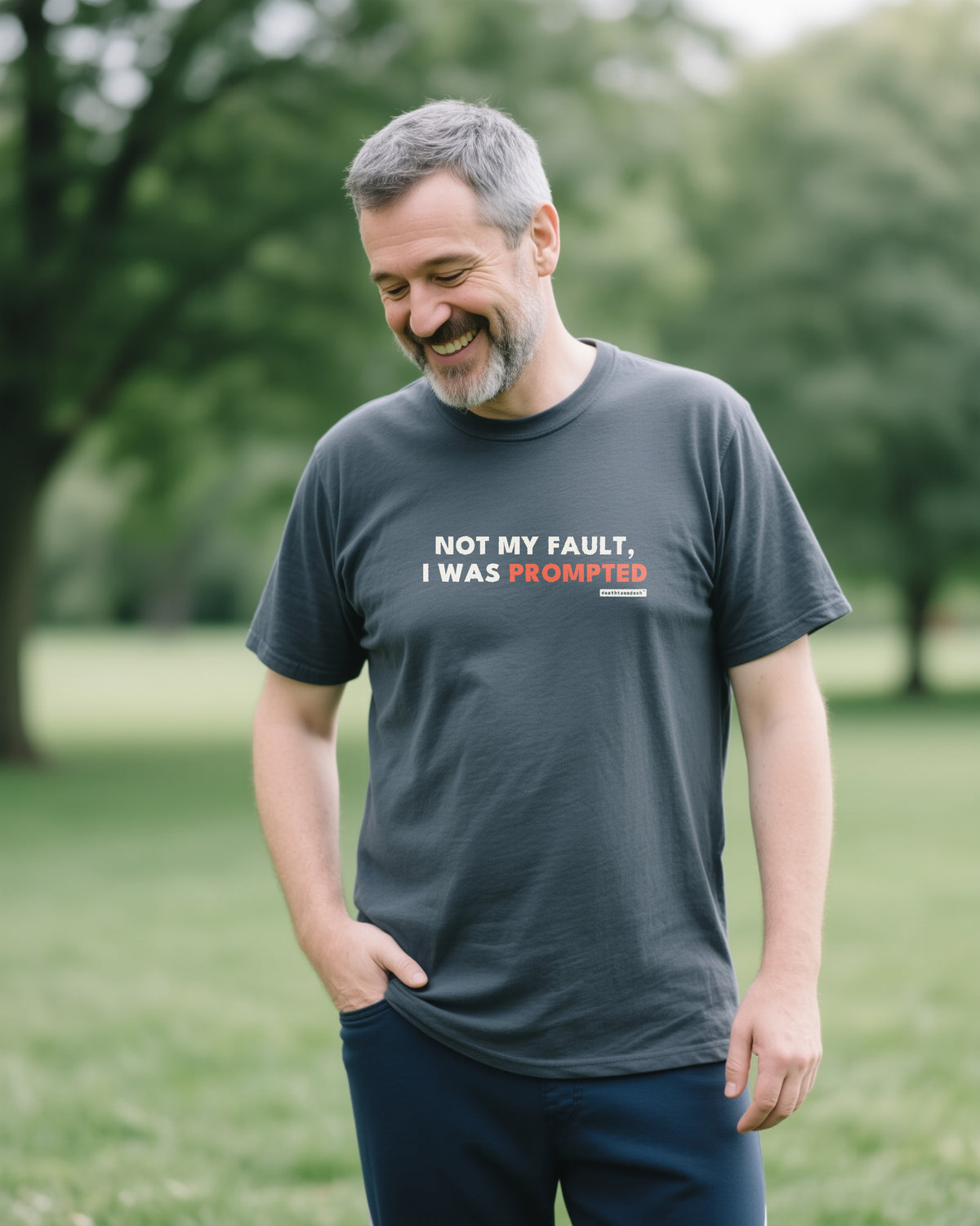 Not My Fault I Was Prompted unisex heavyweight t-shirt in pepper, worn