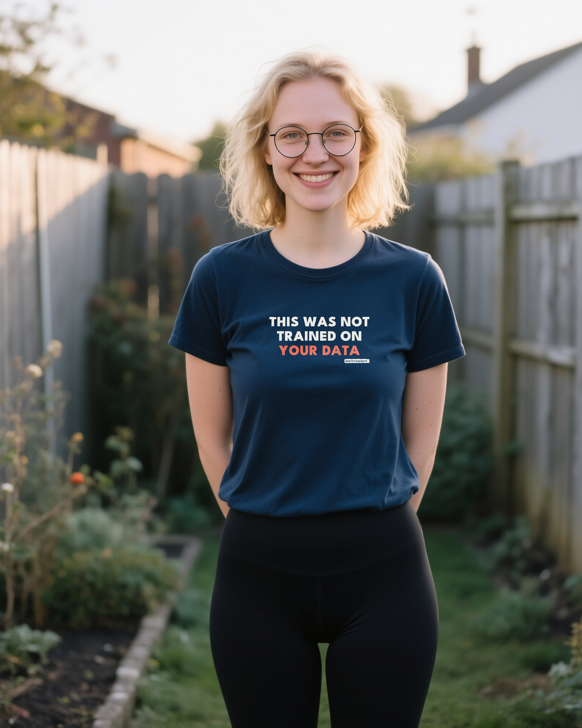 This Was Not Trained On Your Data unisex heavyweight t-shirt in navy, worn