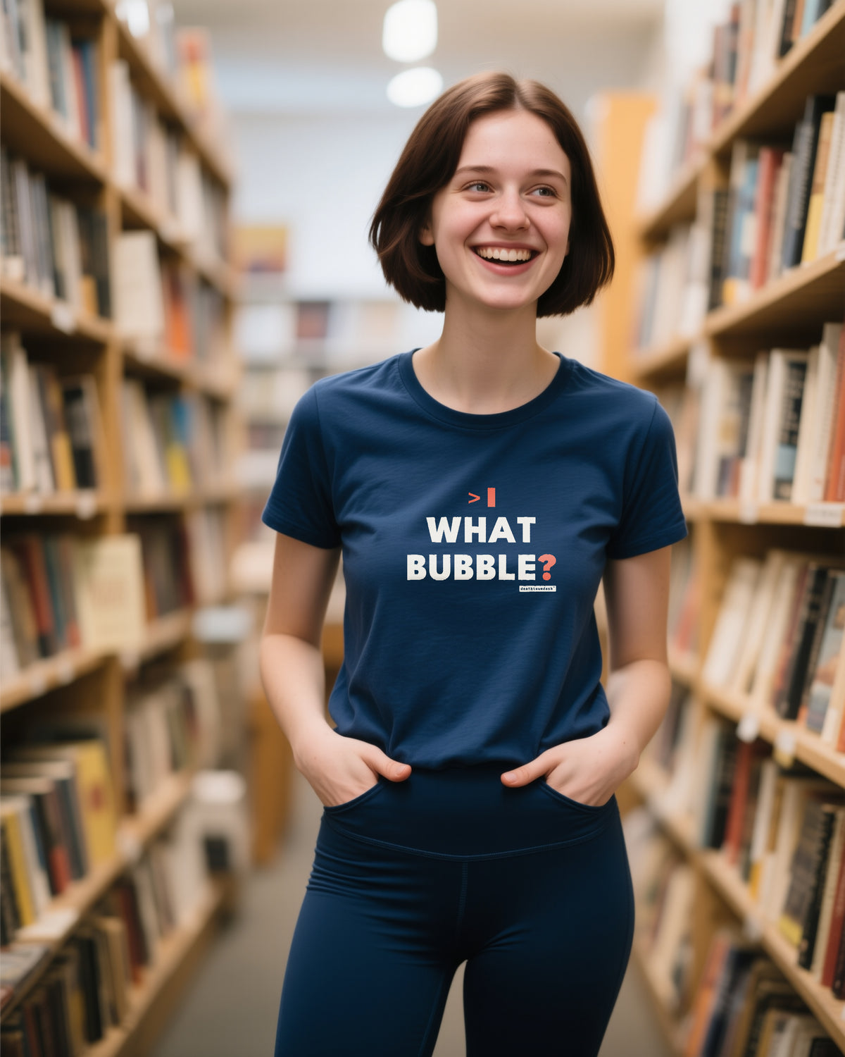 What Bubble unisex heavyweight t-shirt in navy, worn