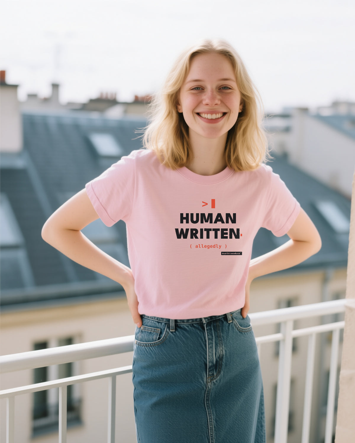 Human Written Allegedly unisex heavyweight t-shirt in pink, worn