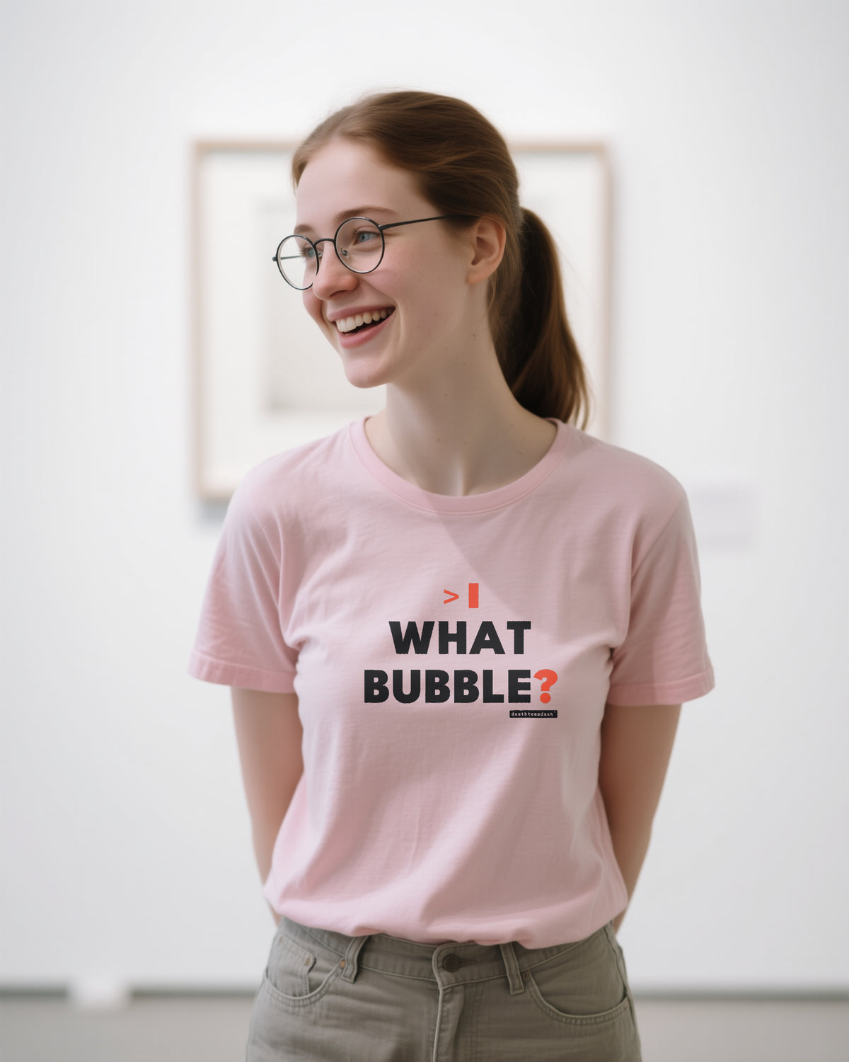 What Bubble unisex heavyweight t-shirt in pink, worn