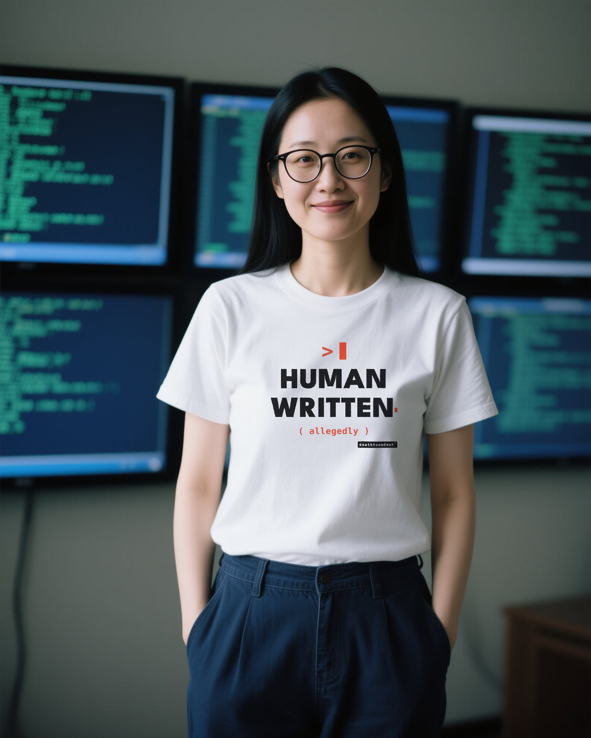 Human Written Allegedly unisex heavyweight t-shirt in white, worn