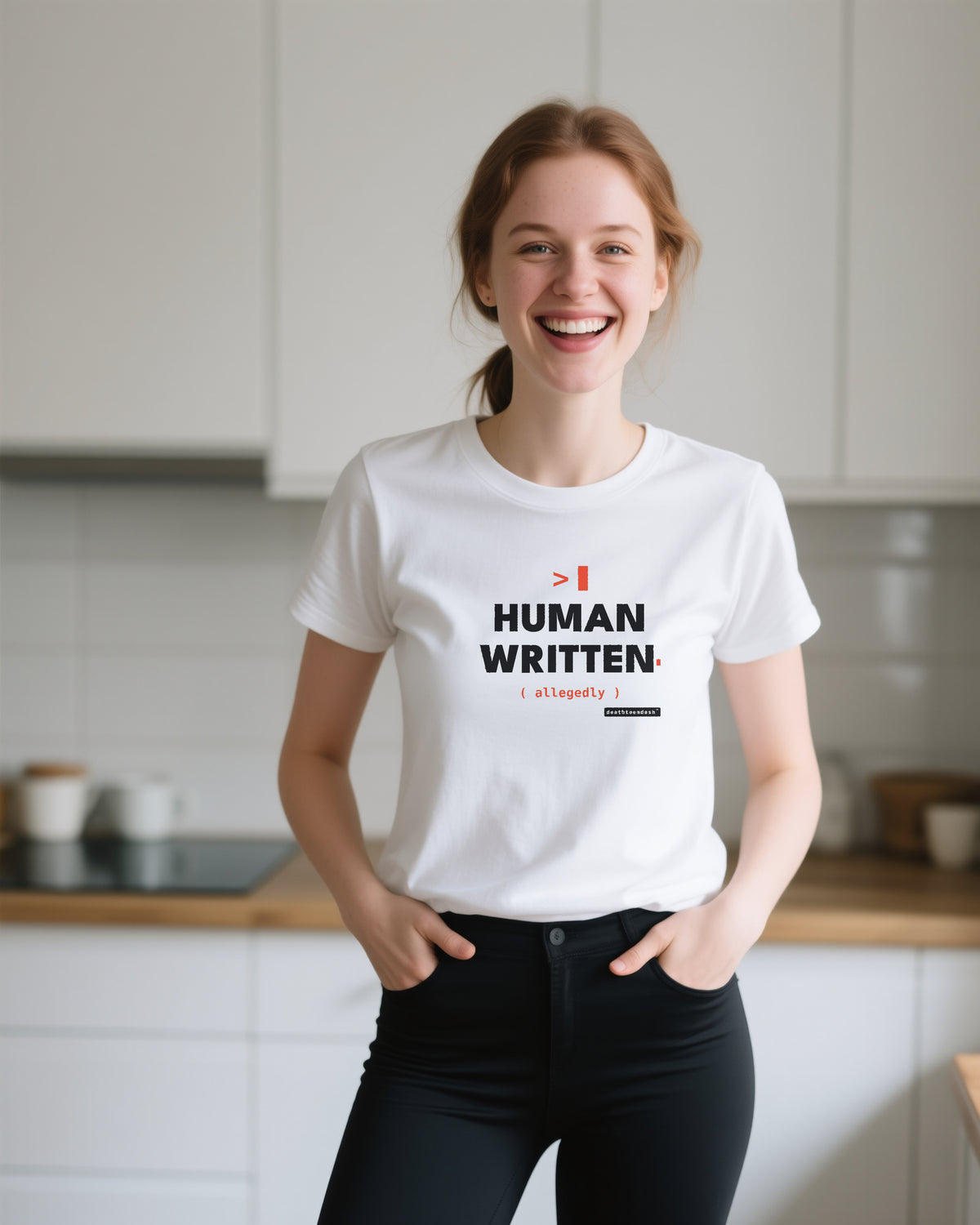 Human Written Allegedly unisex heavyweight t-shirt in white, worn