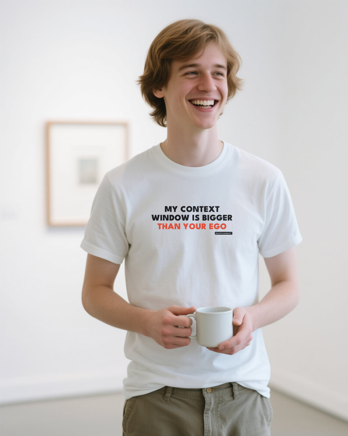My Context Window Is Bigger Than Your Ego unisex heavyweight t-shirt in white, worn