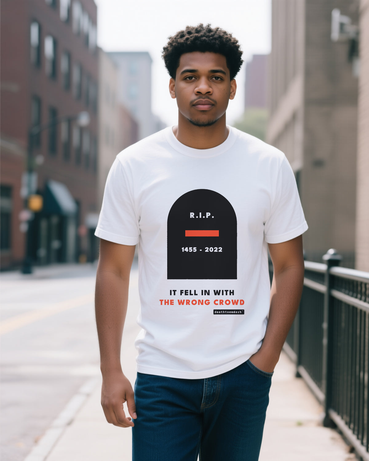 Rip Em Dash unisex heavyweight t-shirt in white, worn