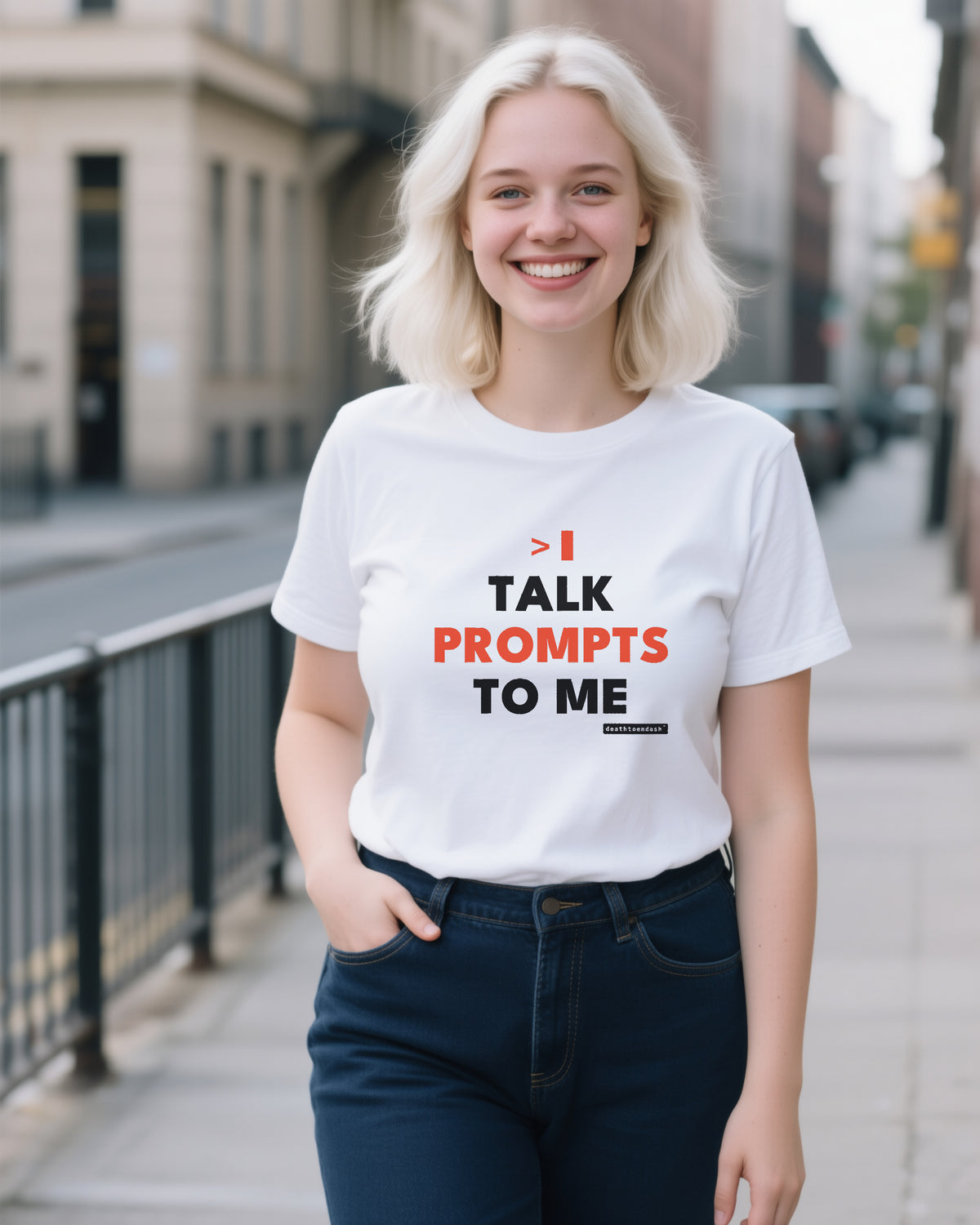 Talk Prompts To Me unisex heavyweight t-shirt in white, worn