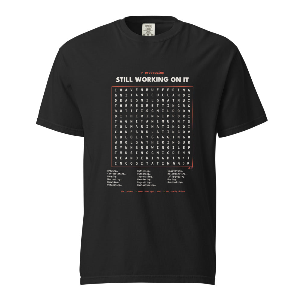 processing wordsearch v1 tee, shown flat so the design reads
