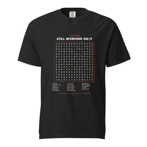 processing wordsearch v1 tee, shown flat so the design reads