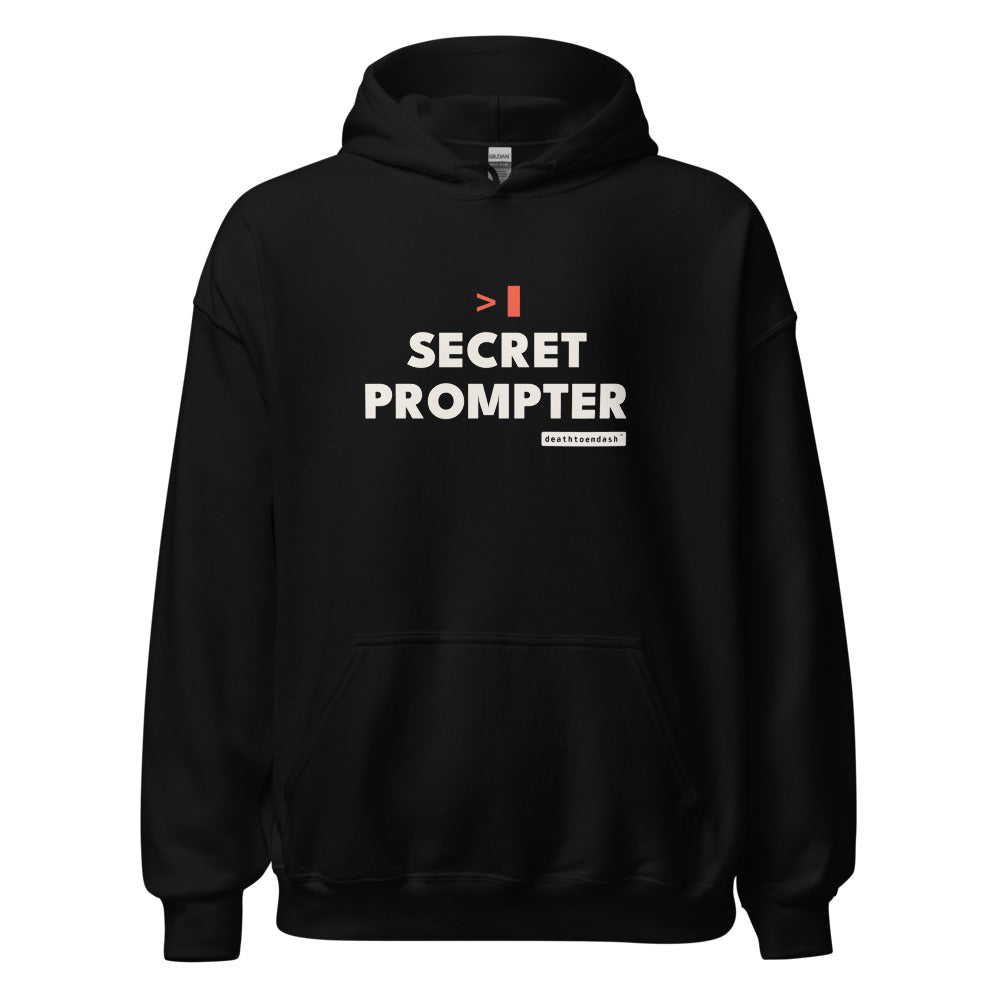 secret prompter tee, shown flat so the design reads