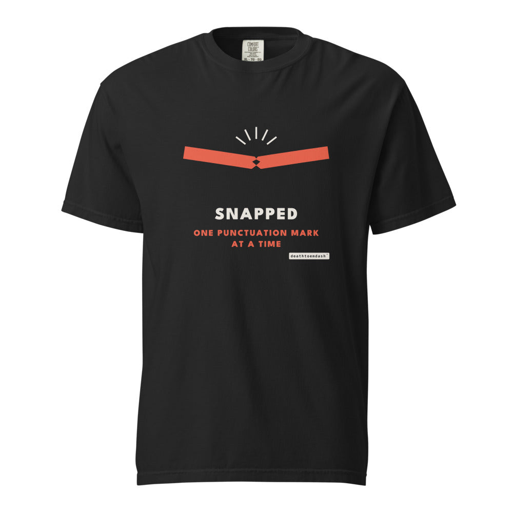 snapped tee, shown flat so the design reads