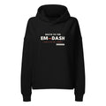 death to the em dash tee, shown flat so the design reads