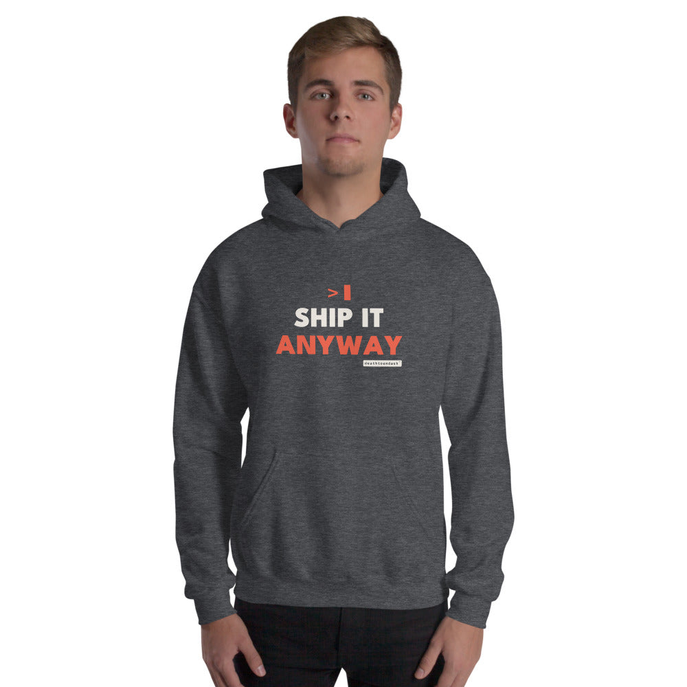 The design shown on the darkheather garment