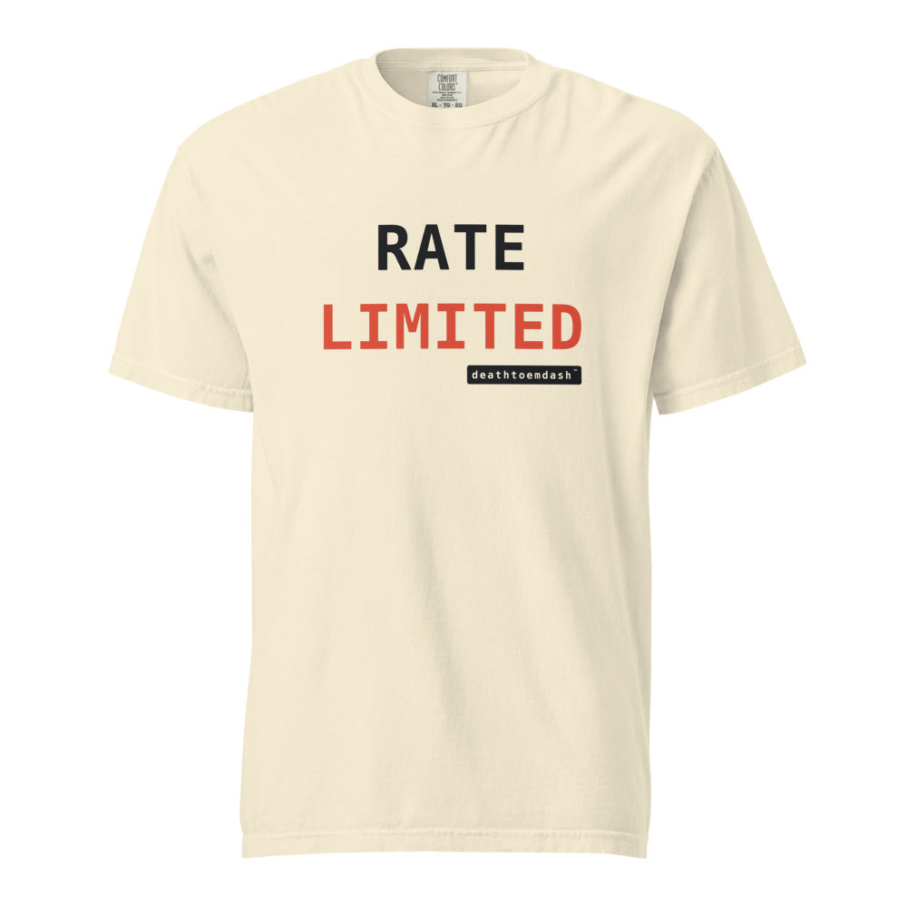 rate limited tee, shown flat so the design reads