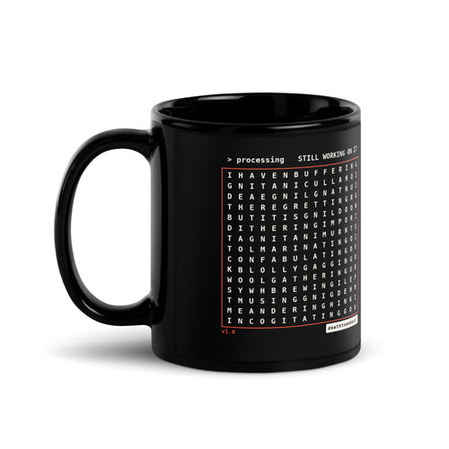 The black mug shown with the design