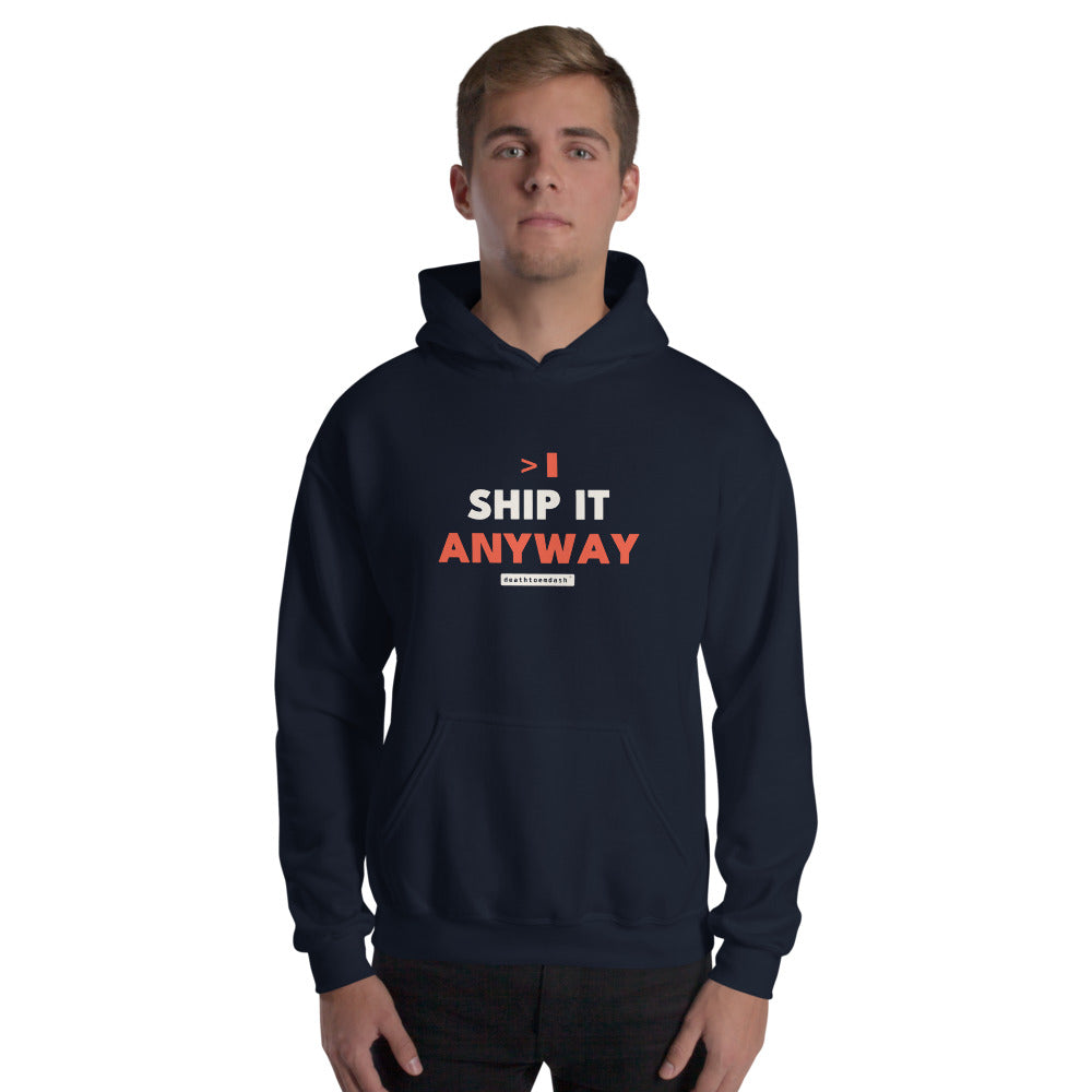 The design shown on the navy garment