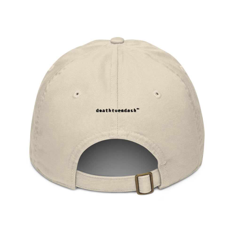 The back wordmark stitched in charcoal on the Oyster cap