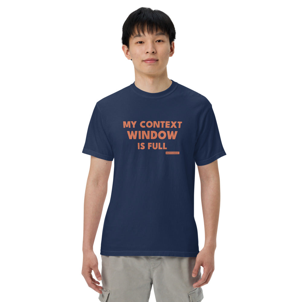 my context window is full tee, shown flat so the design reads