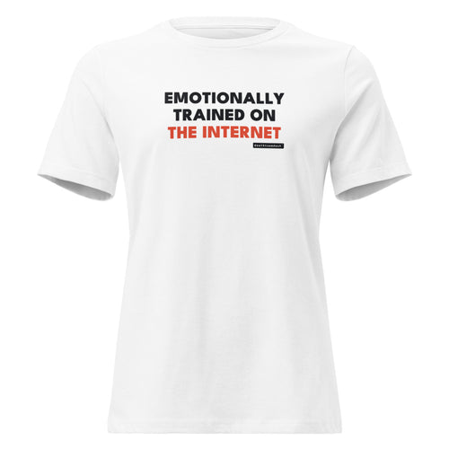 emotionally trained on the internet tee, shown flat so the design reads