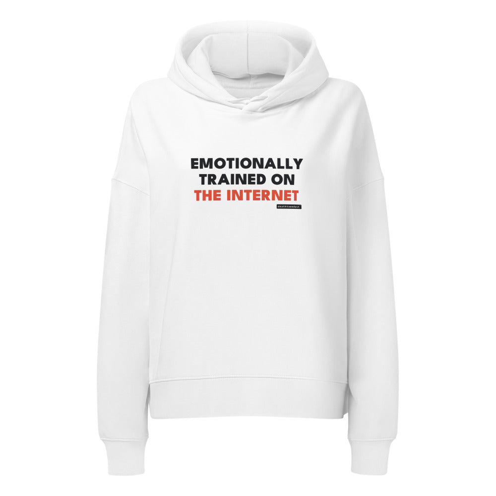 emotionally trained on the internet tee, shown flat so the design reads